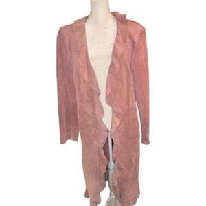 Vintage Margaret Godfrey Pink Suede Ruffle Trim Leather Jacket Sz 10